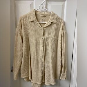 Aerie Gauzy Cover-up Shirt in Cream